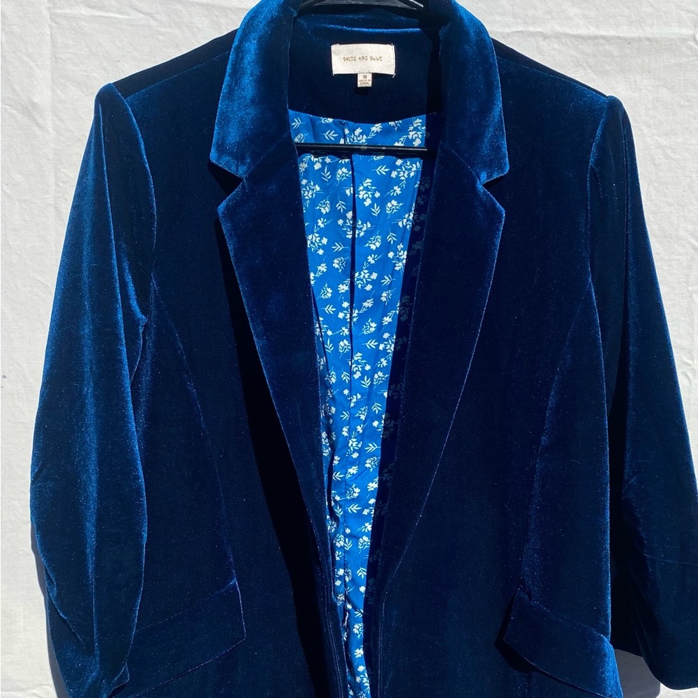 Skies Are Blue Royal Blue Velvet Blazer